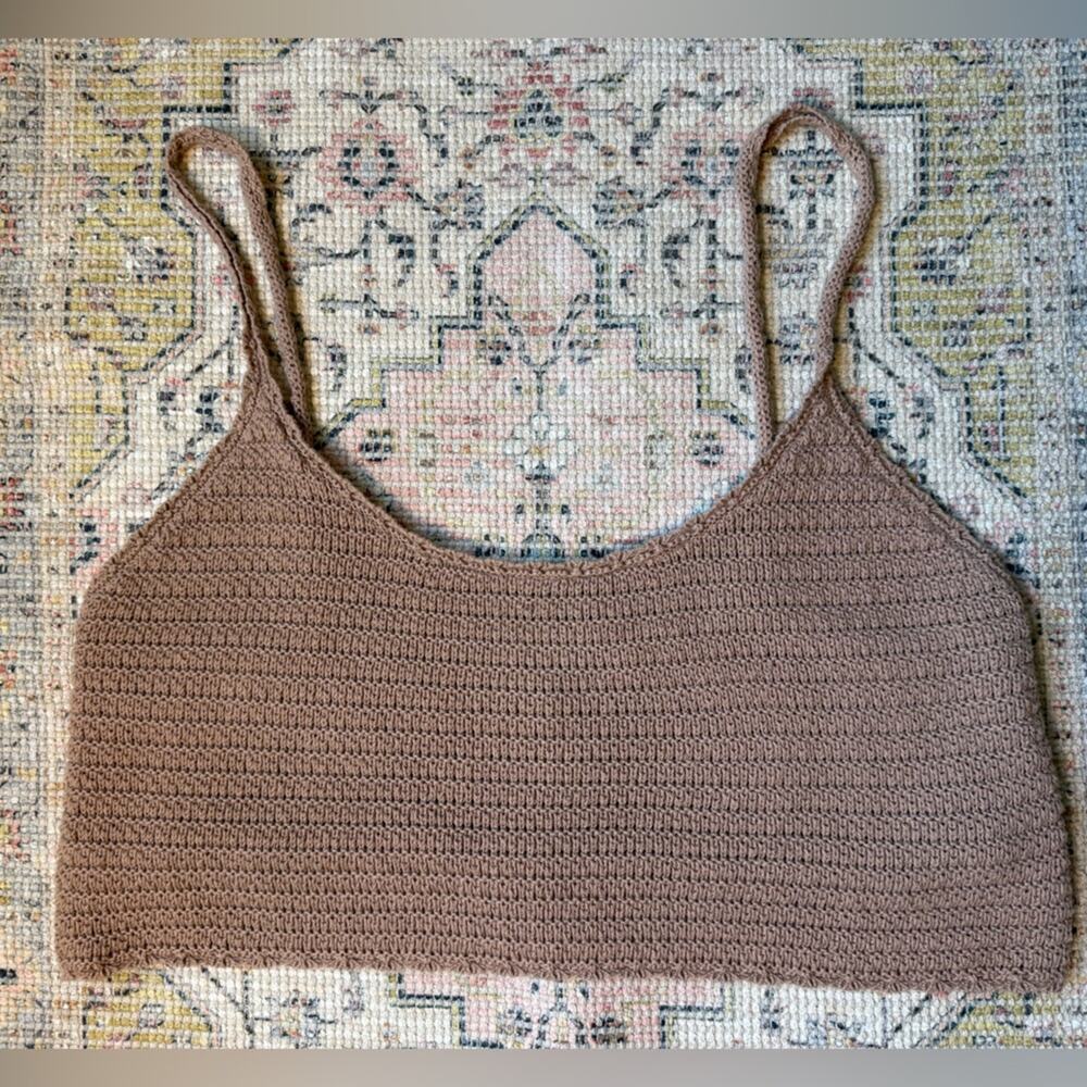 Aerie 100% Cotton Knit Crochet Crop Tank Women’s Extra Large in Tan Brown XL